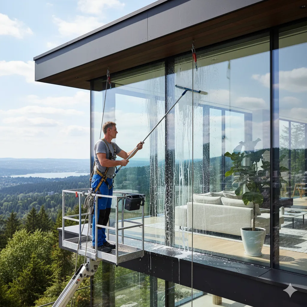 Fensterreinigung einer Glasfront