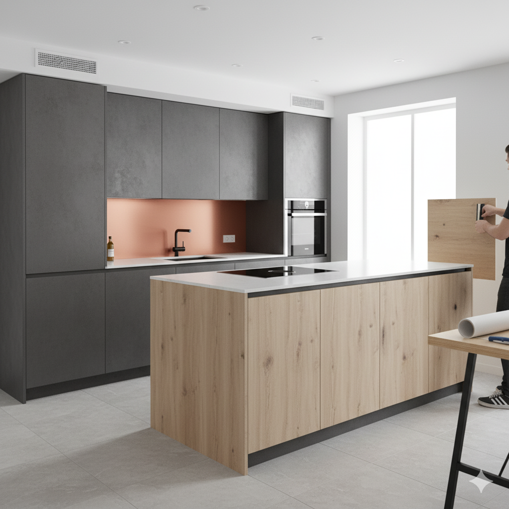 Modern gestaltete Küche mit Möbelfolie