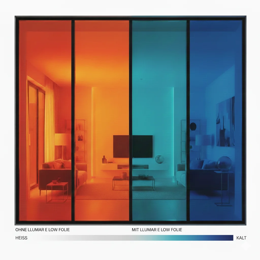 Thermische Darstellung von Glas mit Low-E Folie